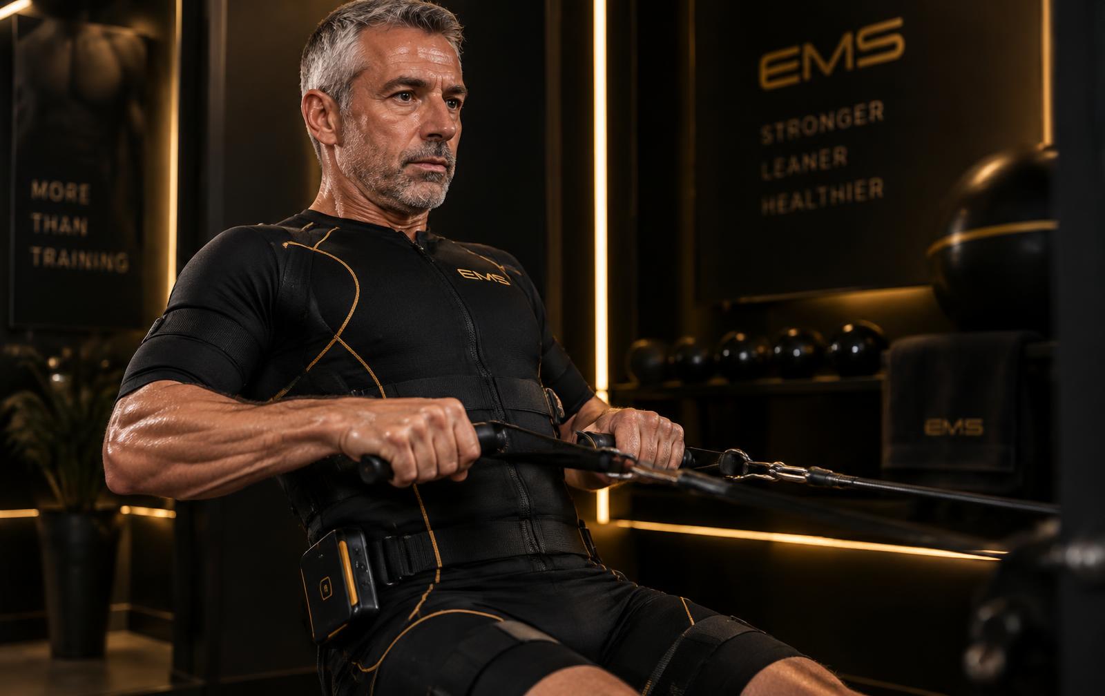 Mann um die 55 bei einer kontrollierten Zugbewegung im Einzeltraining